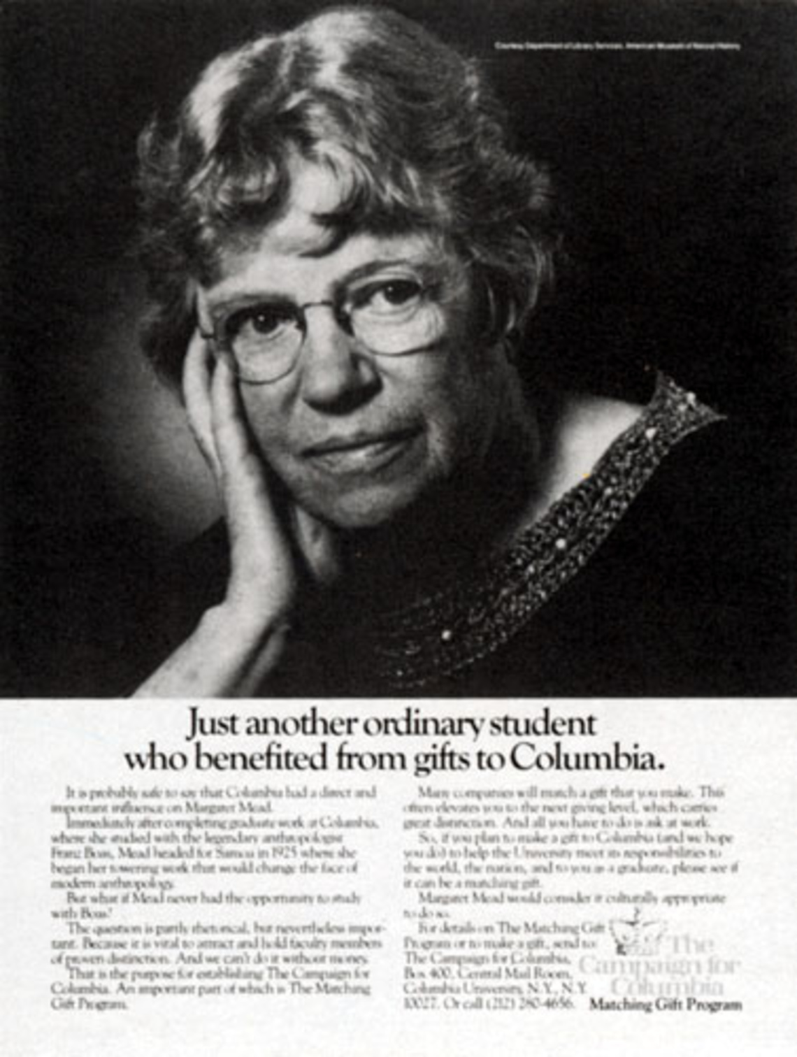 Just another ordinary student who benefited from gifts to Columbia. (Margaret Mead.)