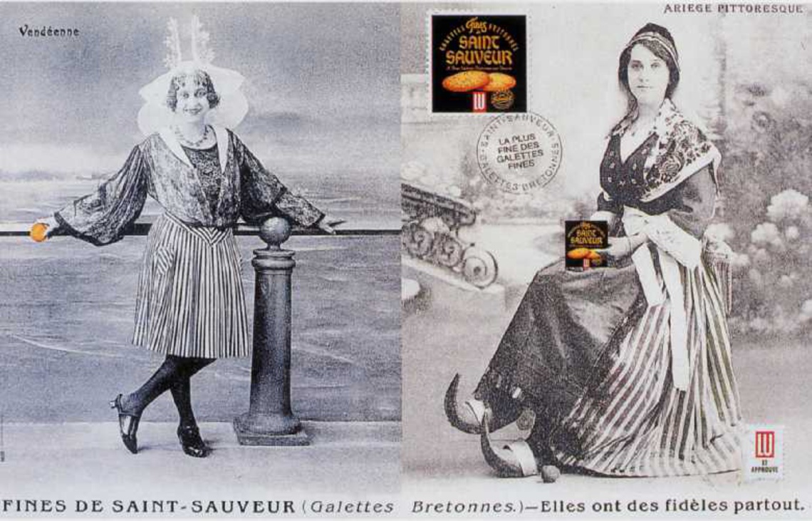 The fine Saint-Saveur cookies. They have their faithfuls everywhere. (Visuals show traditional costumes from various regions of France.)