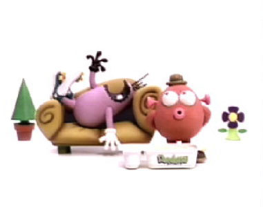 Dairylea Dunkers "Pig and Pog" [00:30], "Dynamite" + "Bell" [00:10]# A spoof on children´s programs featuring a pair of rather mischievous plasticine creatures. The 10-second commercials point to the new salt-and-vinegar flavors this snack is now available in.