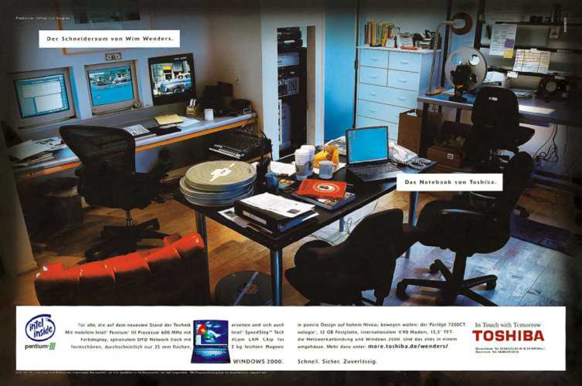 Left: Wim Wender´s editing room. Right: The Toshiba Notebook.