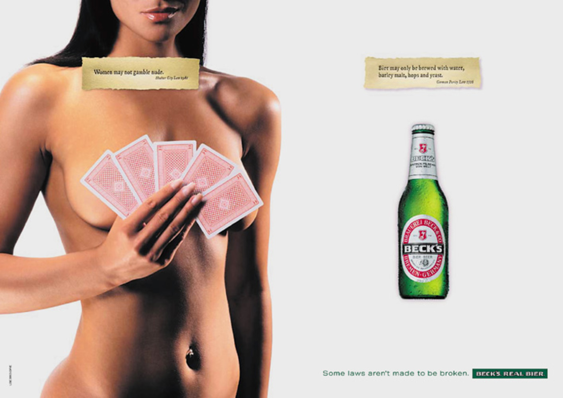 Left: Woman may not gamble nude. - Shulter City Law 1981. Right: Bier may only be brewed with water, bartley, hops and yeast. - German Purity Law 1516.