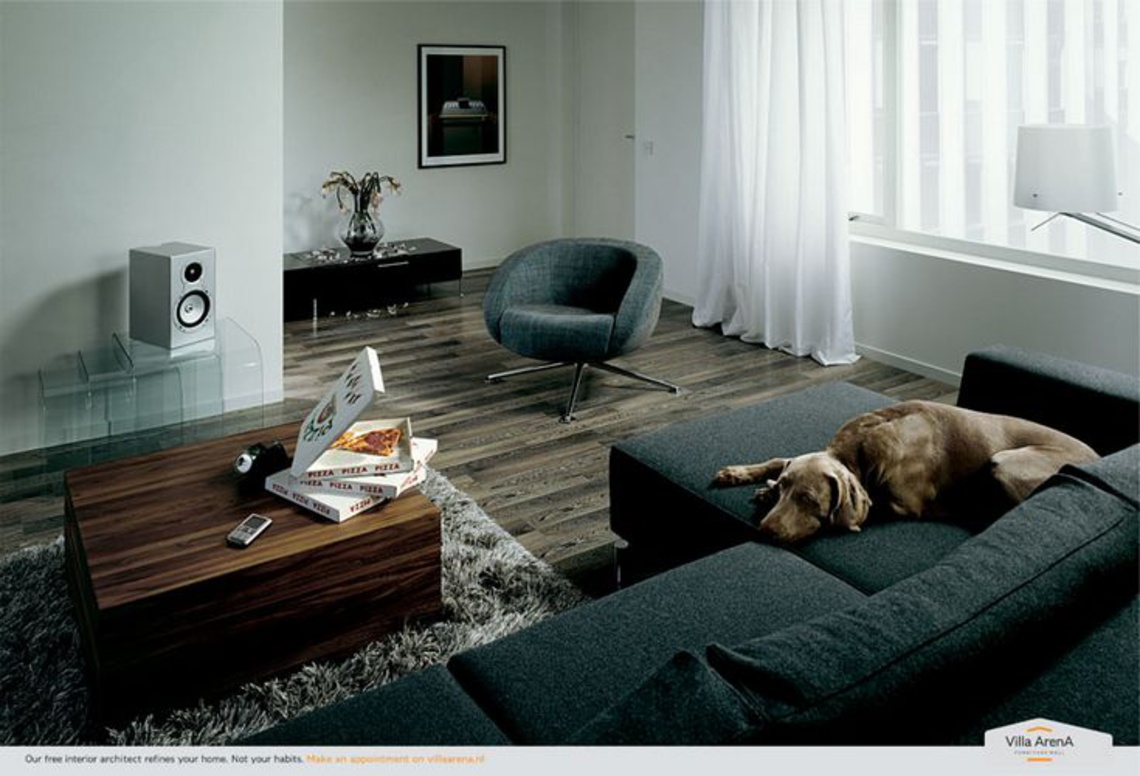 Ad consists of two double-page spreads. Campaign for Villa Arena, a furniture store.