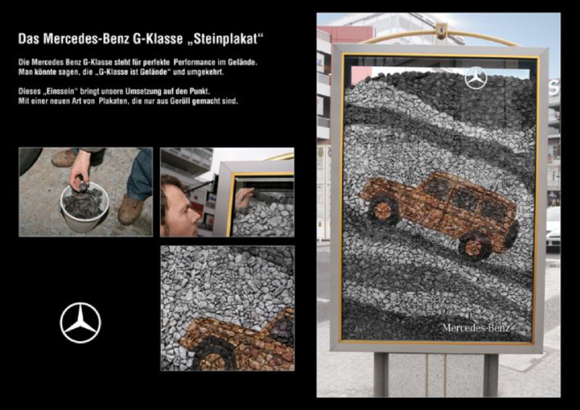 Actual sandpaintings depicting the Mercedes Benz G-Class.