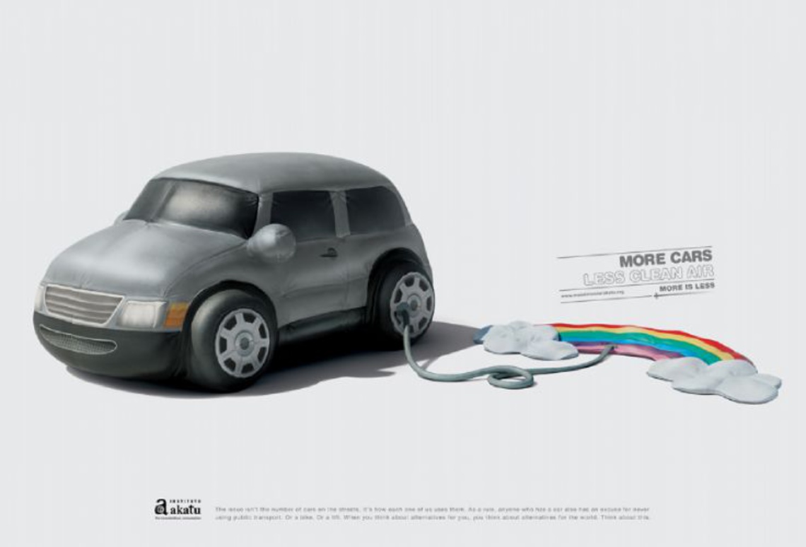 (The issue isn’t the number of cars on the street. It’s how each one of us uses them. As a rule, anyone who has a car also has an excuse for never using public transport. Or a bike. Or a lift. When you think about alternatives for you, you think about alternatives for the world.) Campaign for Instituto Akatu, an organization seeking to make people aware of their role as a consumer in environmental terms.