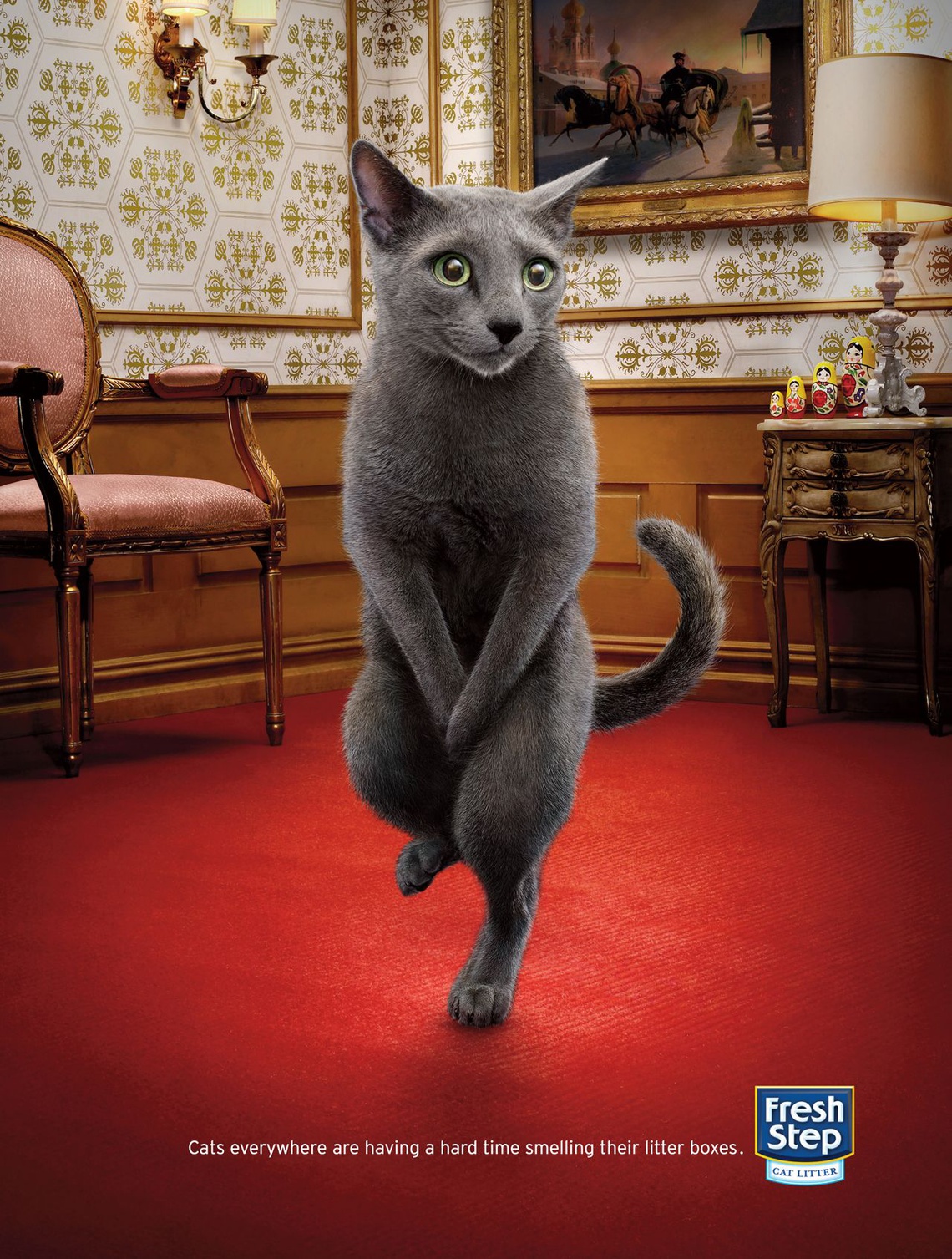 (Cats everywhere are having a hard time smelling their litter
boxes.) Campaign for Fresh Step brand litter for pets.