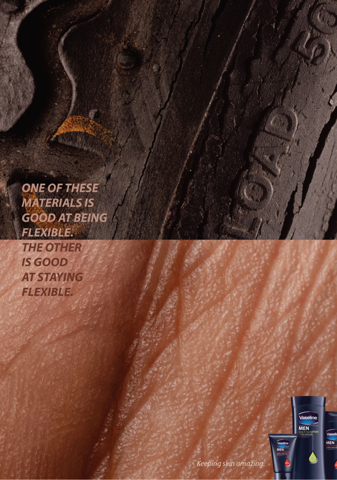 (Claim: Keeping skin amazing.) Campaign for Vaseline brand skincare products for men.