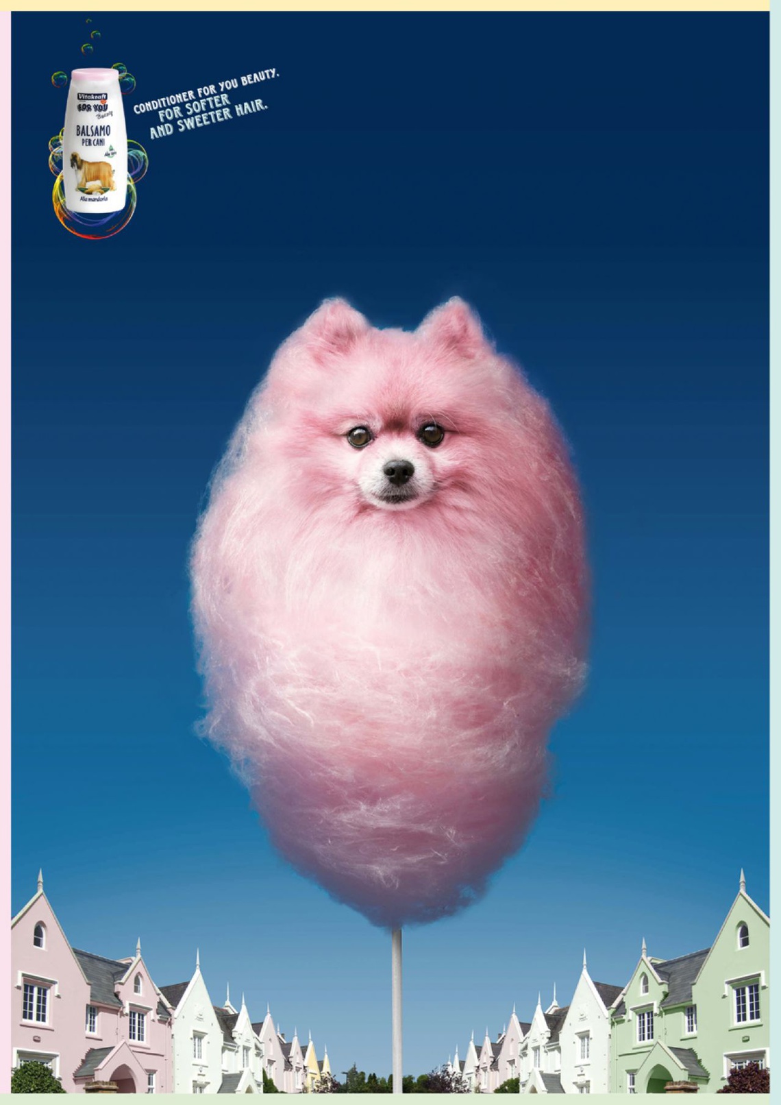 (For softer and sweeter hair.) Campaign for Vitakraft brand canine shampoo.