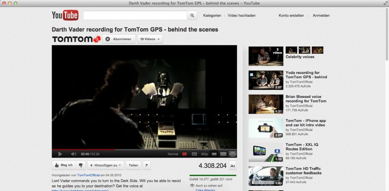 Darth Vader recording for TomTom GPS