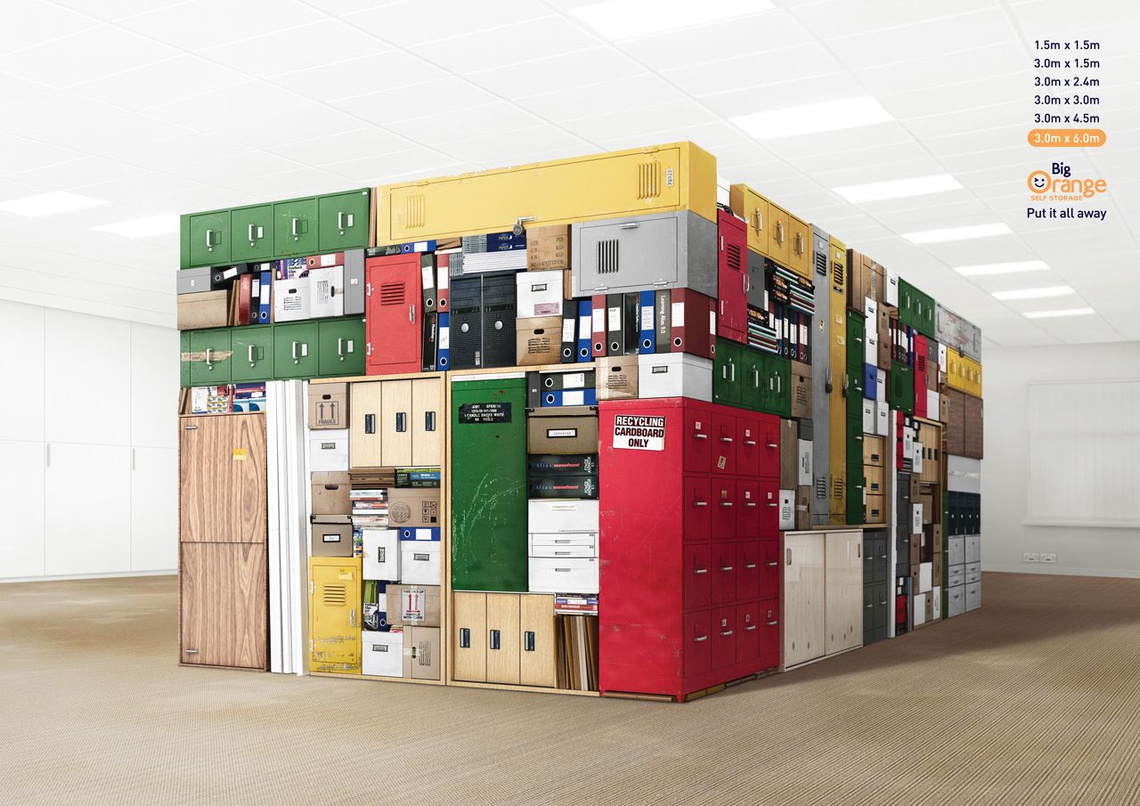 (Put it all away.) Campaign for Big Orange Self Storage, a company providing storage and space management solutions.