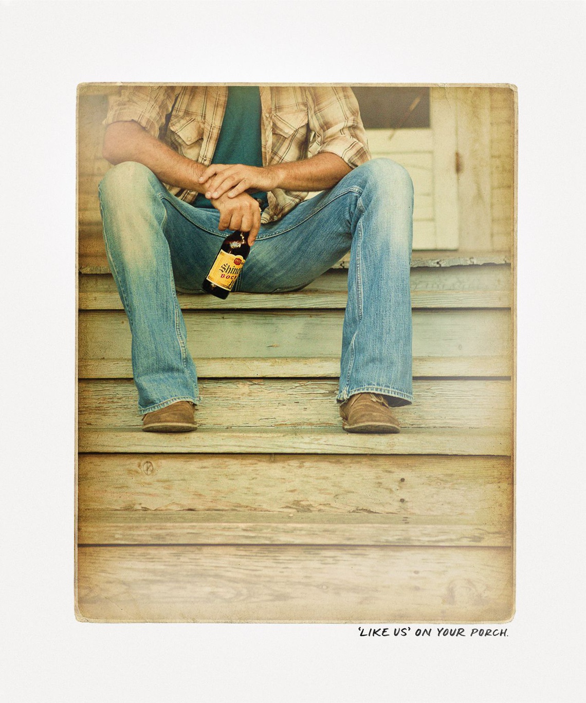 (‘Like us’ on your porch.) Campaign for Shiner Bock brand beer.