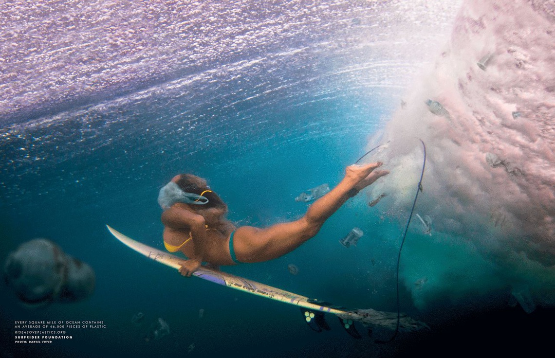 Every square mile of ocean contains an average of 46,000 pieces of plastic. Campaign for the Surfrider Foundation, a non-profit environmental organization dedicated to the protection of the oceans and coastlines.