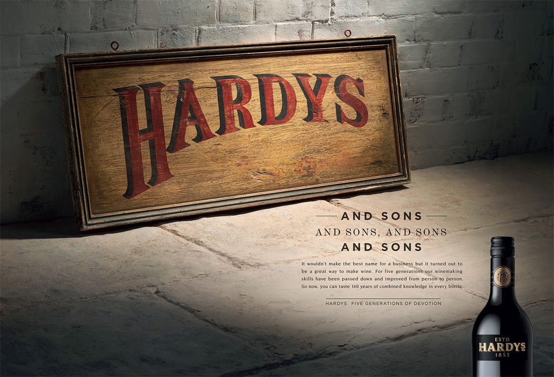 Campaign for the wine label Hardys, whose heritage dates back to famous South Australian winemaker Thomas Hardy