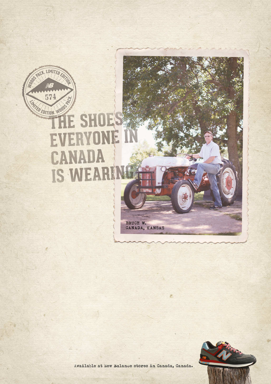 Available at New Balance stores in Canada, Canada.
Campaign for New Balance 574 Woods Pack, a limited edition collection available only in Canada. To celebrate, the company gave a pair to the entire population of Canada. Yet there was a catch: the population in question was that of Canada, Kansas, USA.