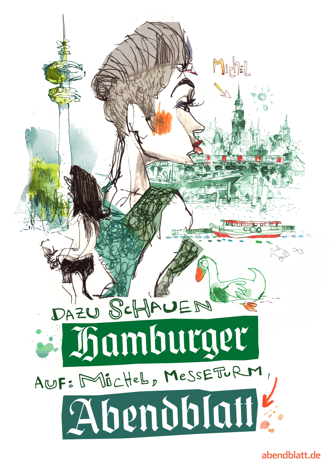 This is what Hamburgers look up to: Michel, the exhibition center tower, Abendblatt. (“Michel” refers to the tower of St. Michael’s Church, one of the city’s most famous landmarks.)
Campaign for the German daily Hamburger Abendblatt, illustrating the Hanseatic lifestyle for which the newspaper stands.