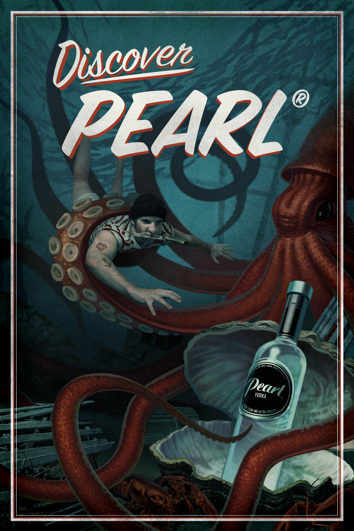 Vintage illustrated posters
for Pearl brand vodka.