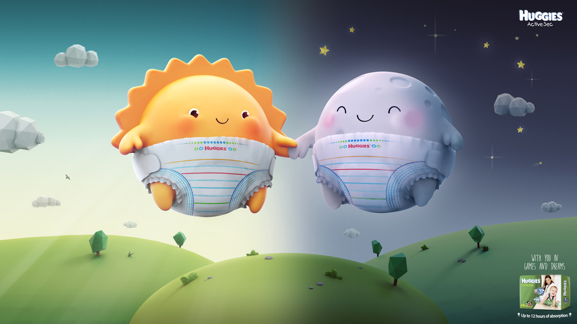 Escape from the city without anything else escaping.
Up to 12 hours of absorption.
Campaign for Huggies brand diapers.