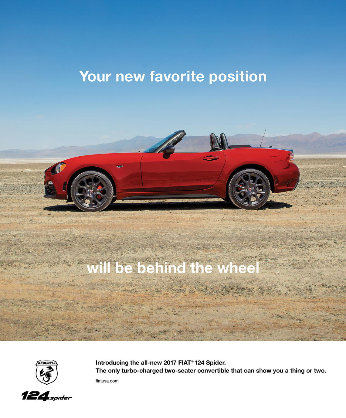 Introducing the all-new 2017 FIAT 124 Spider.
The only turbo-charged two-seater convertible that can show you a thing or two.
Campaign for the 124 Spider Abarth that was run in Playboy magazine