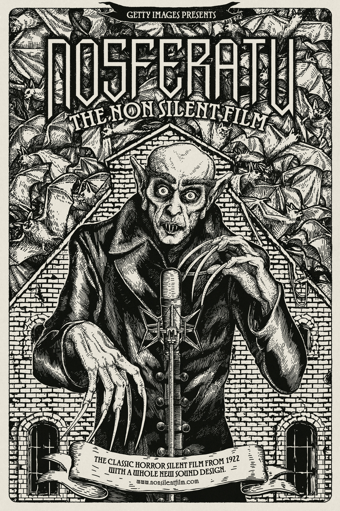 Poster campaign to promote a sonic version remake of the silent film classic “Nosferatu” created by the Getty Images audio bank archives.