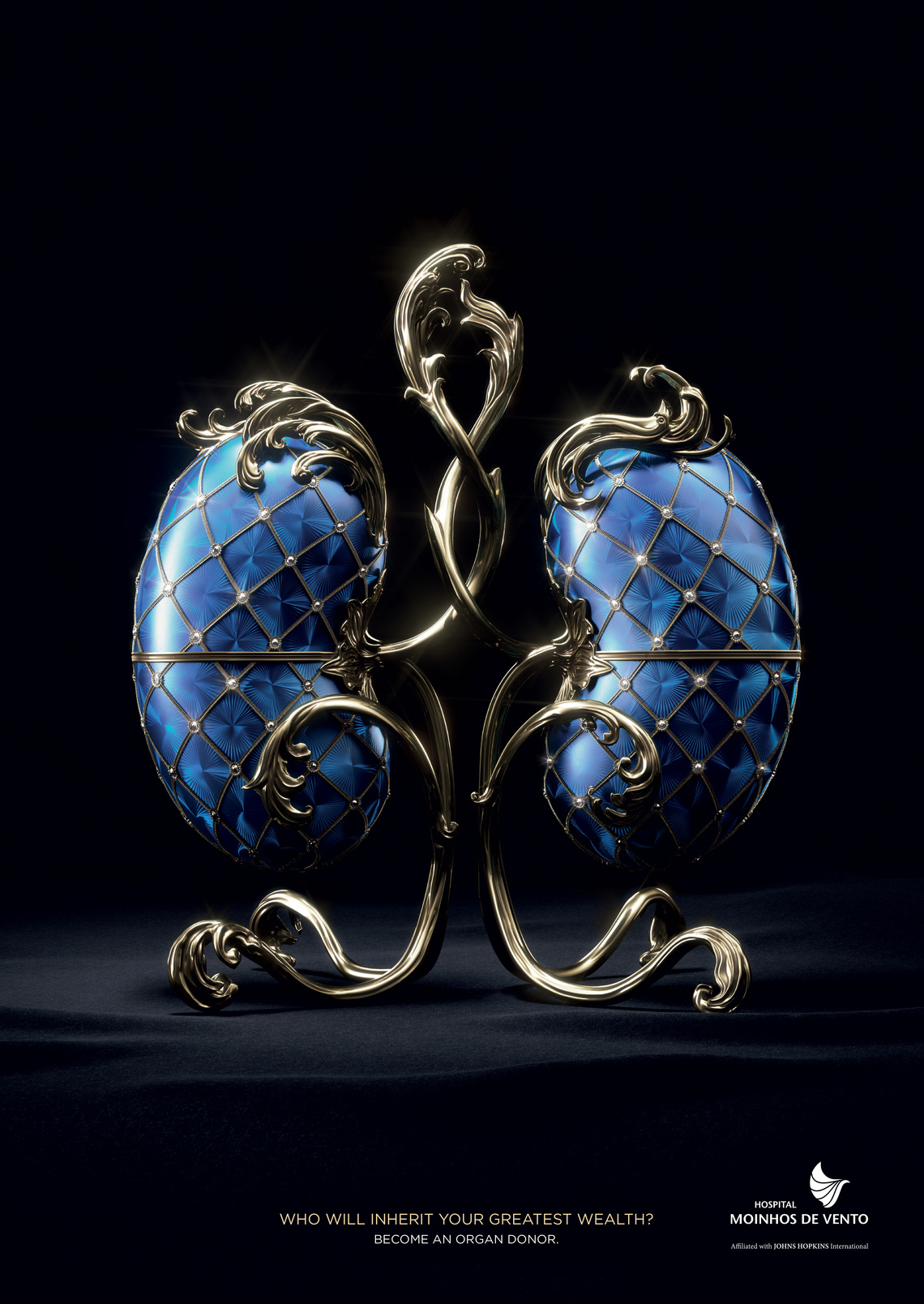 Who will inherit your greatest wealth? – Become an organ donor.
Campaign for the Moinhos de Vento Hospital in Brazil in which Fabergé eggs are reimagined as human organs.