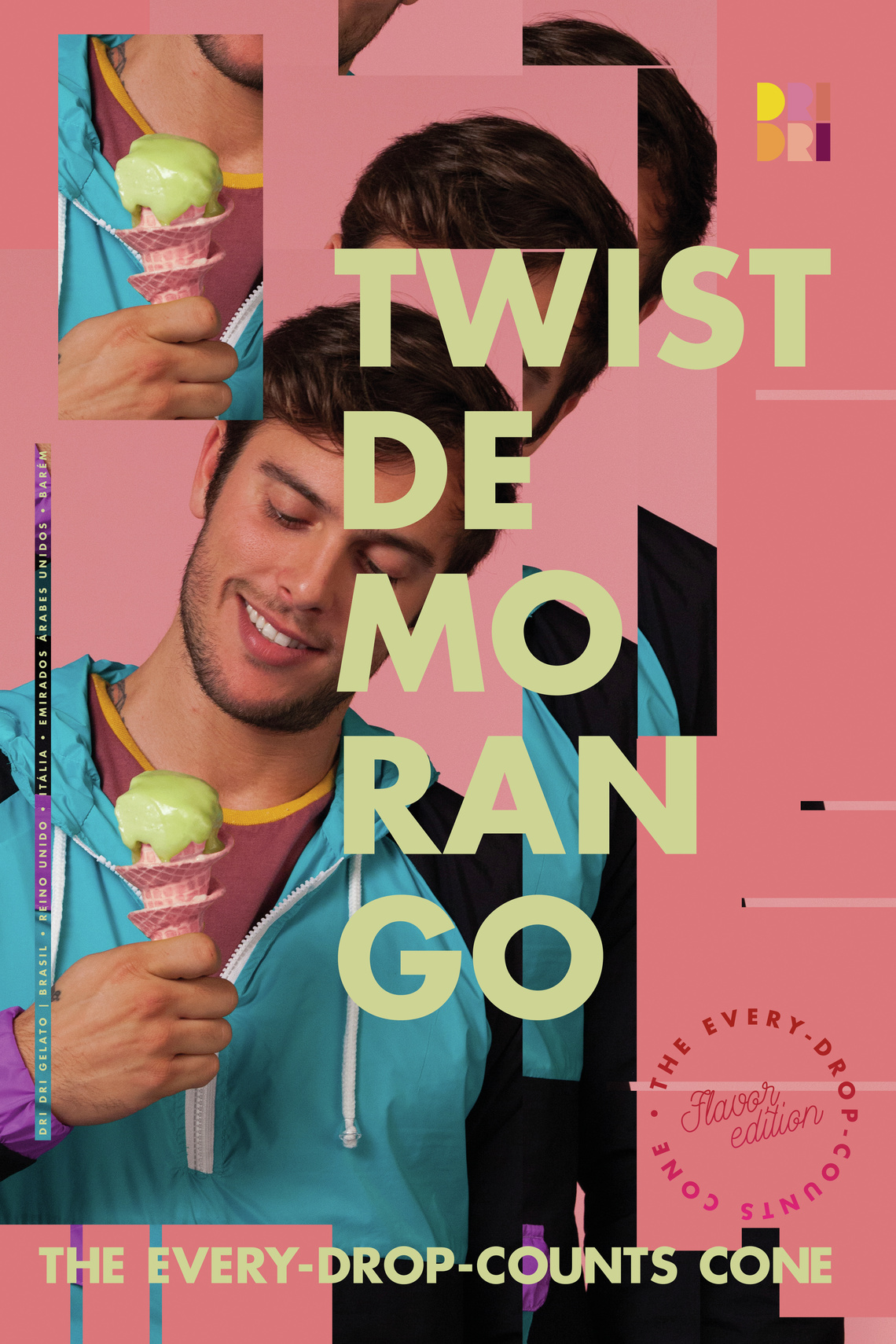 Twist with strawberry.
Strapline: The every-drop-counts cone.
Campaign for Dri Dri Ice Cream’s new flavors edition.