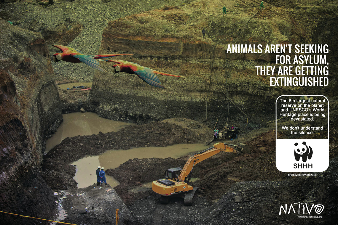 Campaign by JWT Venezuela drawing attention to what is happening in the Mining Arc in the Edo, Bolívar, a UNESCO World Heritage Site, and how most big organizations such as WWF and Greenpeace remain silent on the issue.