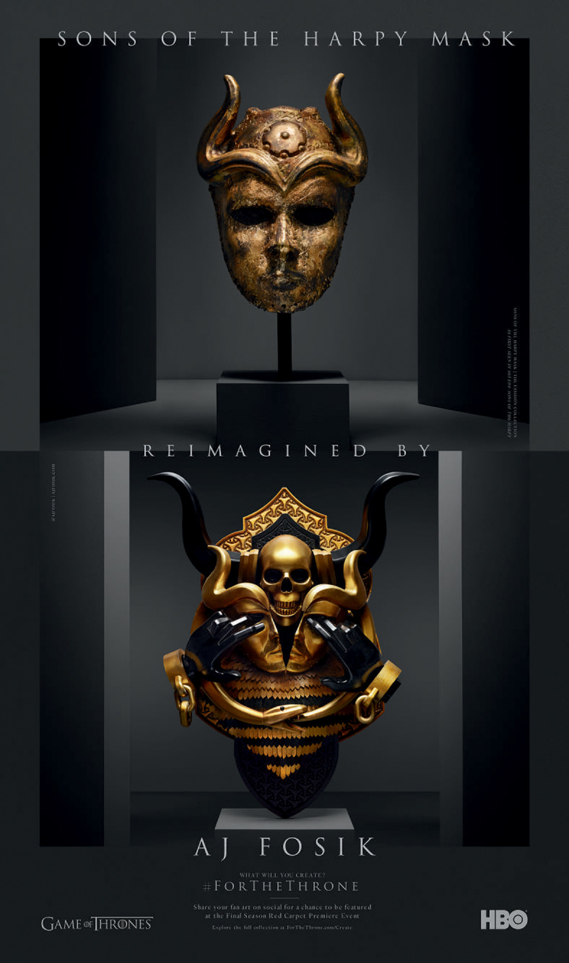 Sons of the Happy Mask reimagined by AJ Fosik.
Campaign for HBO for Game of Thrones’ final season, in which they urged the Game of Thrones fanbase of over 30 million fans to create pieces of fan art. They selected a few and featured them in the season premiere.