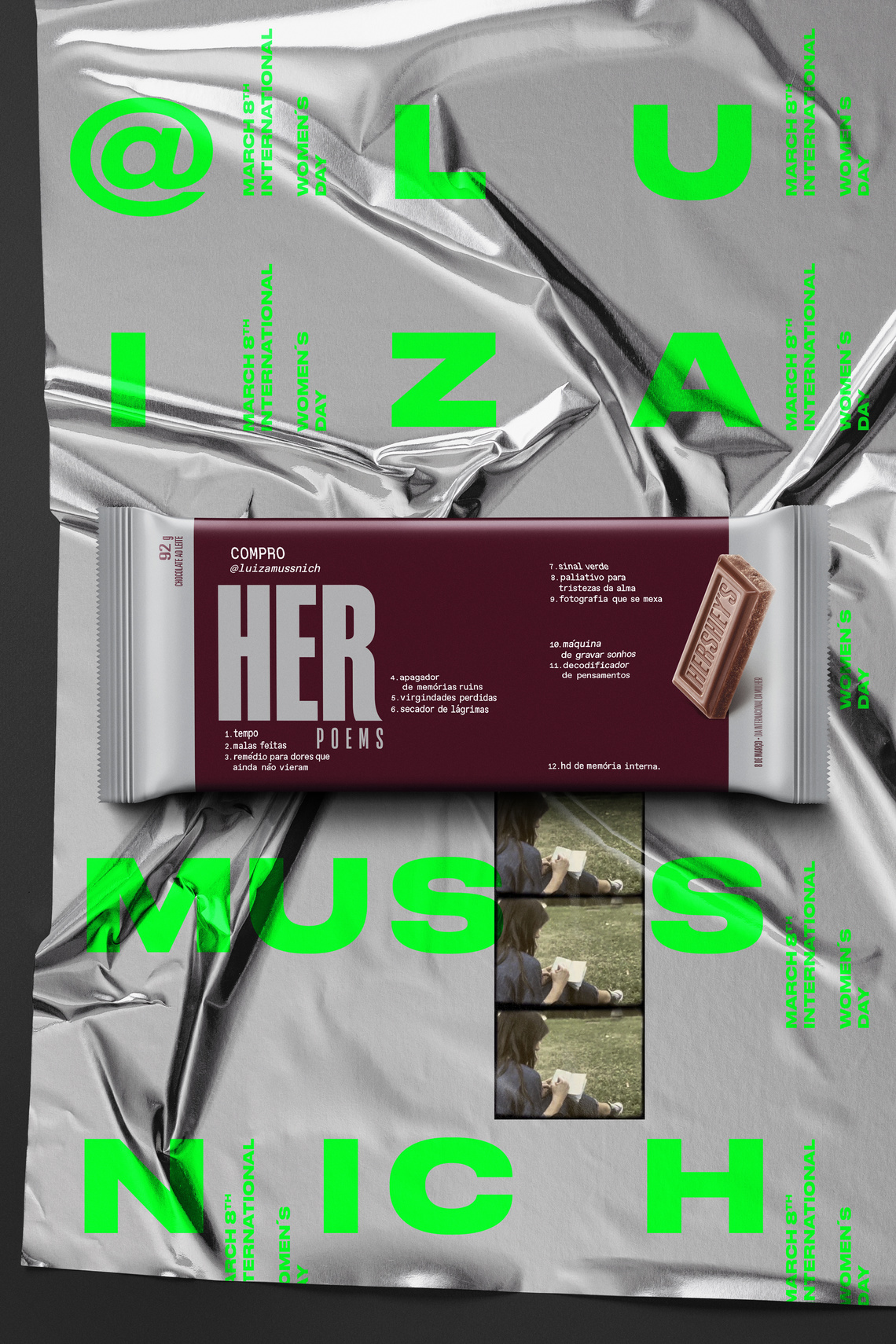 On International Women’s Day chocolate brand Hershey featured work by female artists on its products’ packaging. Additionally, the print campaign played off the syllables “Her” and “She” in its brand name.