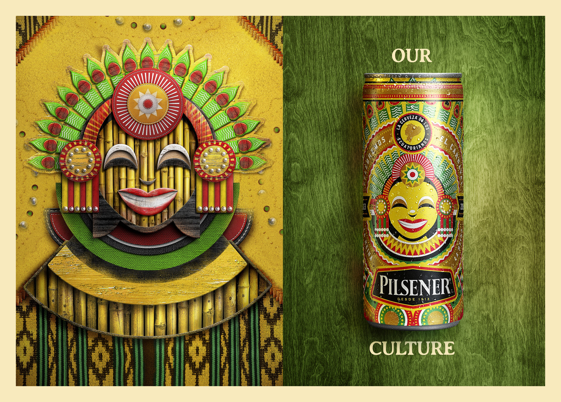 Campaign for Pilsener beer showing Ecuadorian carnival icons.